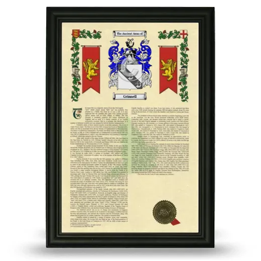 Grinnell Armorial History Framed - Black