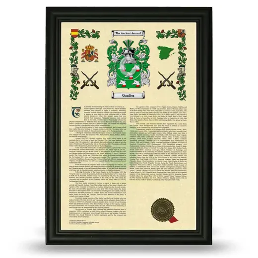 Gualter Armorial History Framed - Black