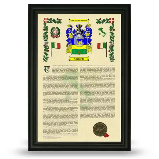 Guzzardo Armorial History Framed - Black