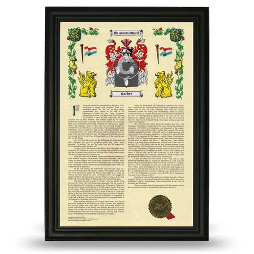 Hacker Armorial History Framed - Black