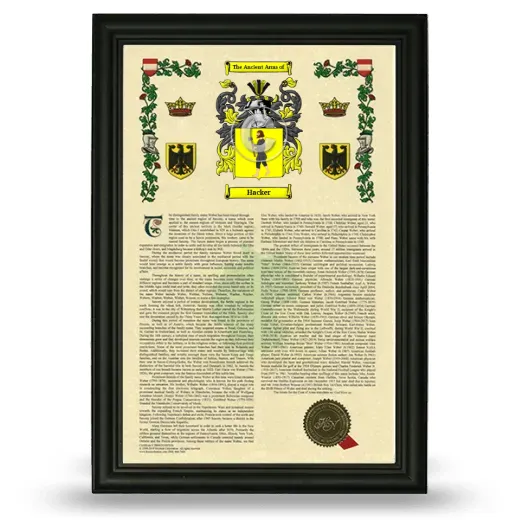 Hacker Armorial History Framed - Black
