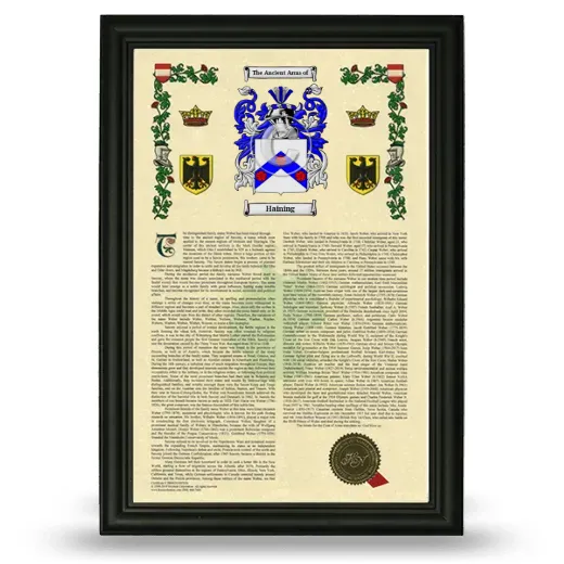 Haining Armorial History Framed - Black