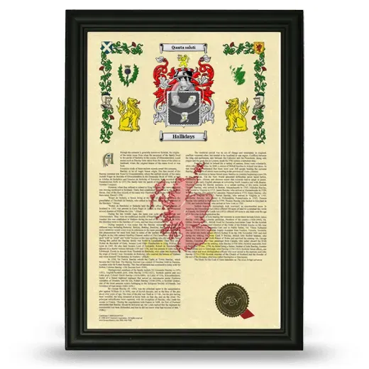 Hallidays Armorial History Framed - Black