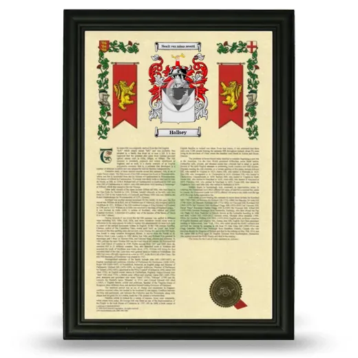 Hallsey Armorial History Framed - Black