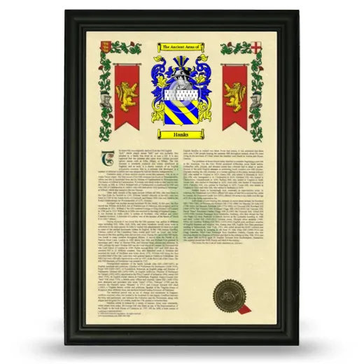Hanks Armorial History Framed - Black