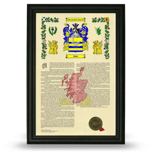 Hare Armorial History Framed - Black