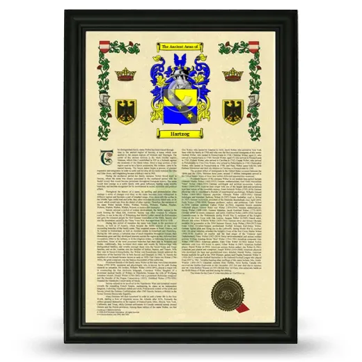 Hartzog Armorial History Framed - Black