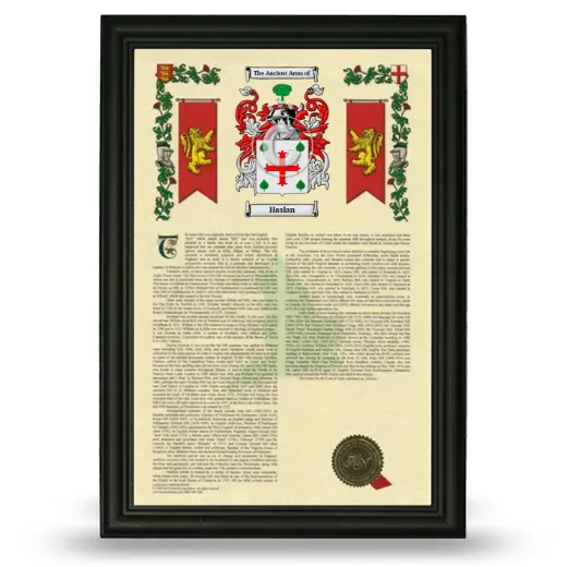 Haslan Armorial History Framed - Black