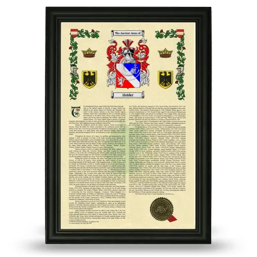 Heider Armorial History Framed - Black
