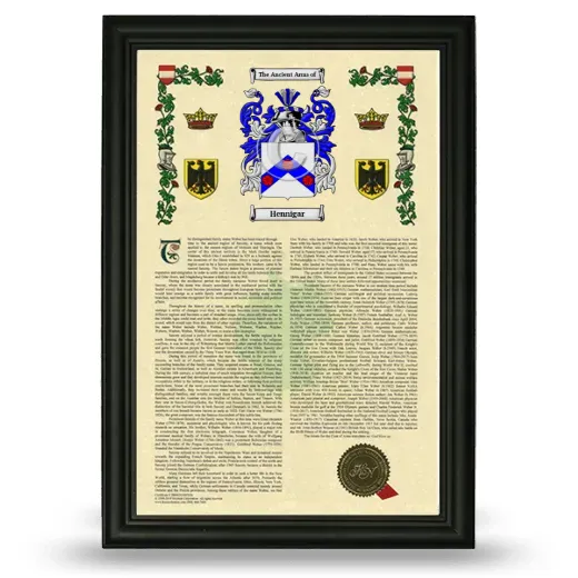 Hennigar Armorial History Framed - Black