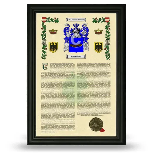 Henriksen Armorial History Framed - Black