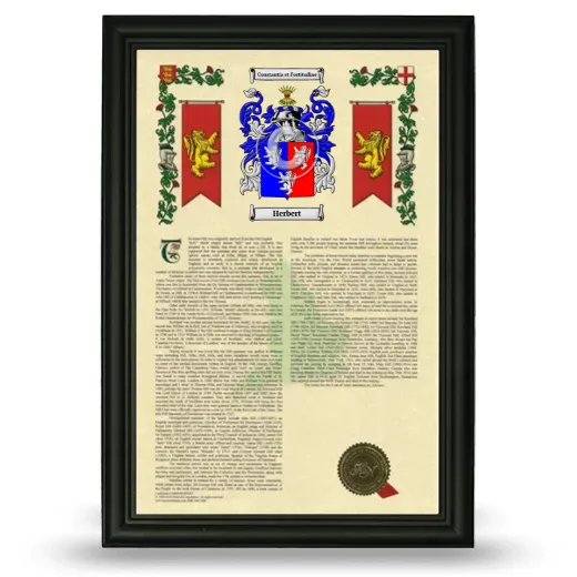 Herbert Armorial History Framed - Black