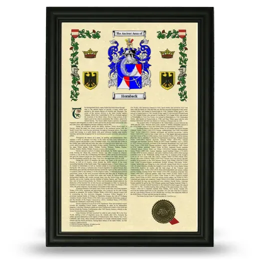 Hornback Armorial History Framed - Black