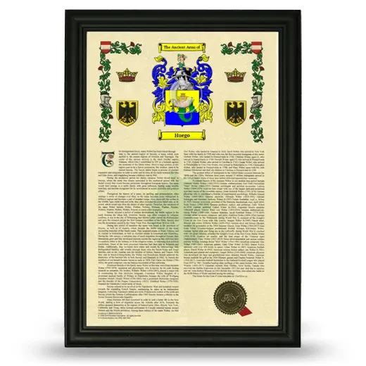 Huego Armorial History Framed - Black