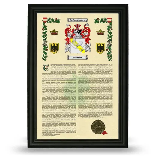 Hummer Armorial History Framed - Black