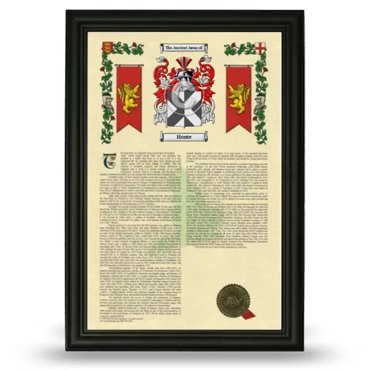 Hunte Armorial History Framed - Black