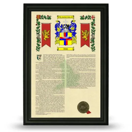 Irons Armorial History Framed - Black