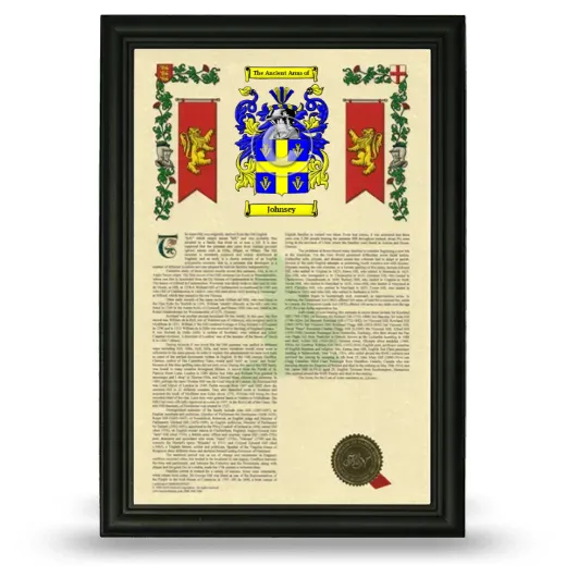 Johnsey Armorial History Framed - Black