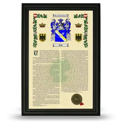 Kerg Armorial History Framed - Black