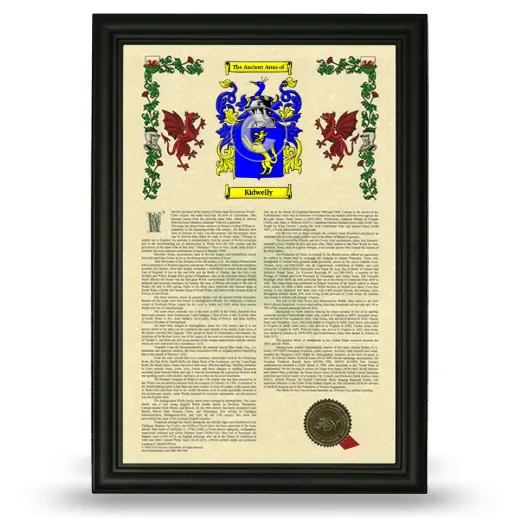 Kidwelly Armorial History Framed - Black
