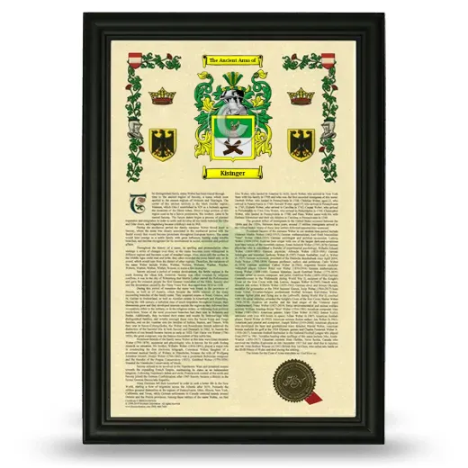 Kisinger Armorial History Framed - Black