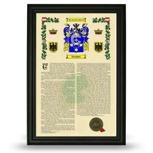 Kissinger Armorial History Framed - Black