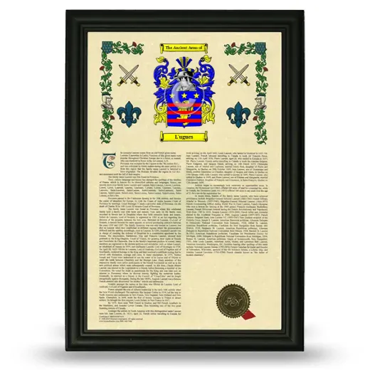 L'ugues Armorial History Framed - Black