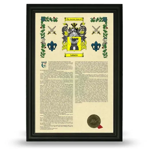 Labatte Armorial History Framed - Black