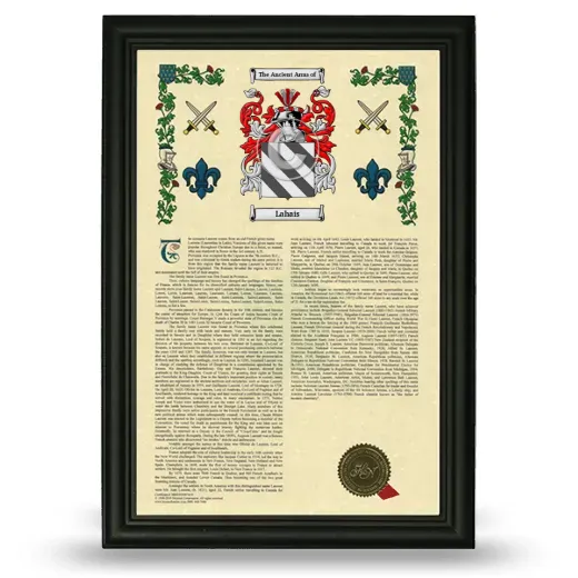 Lahais Armorial History Framed - Black