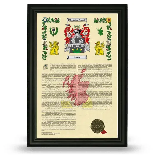 Laing Armorial History Framed - Black
