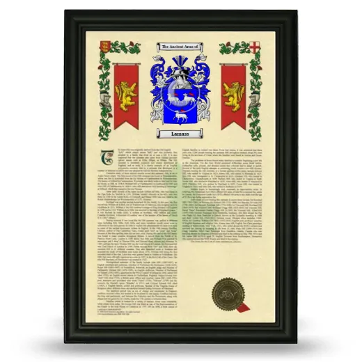 Lamass Armorial History Framed - Black