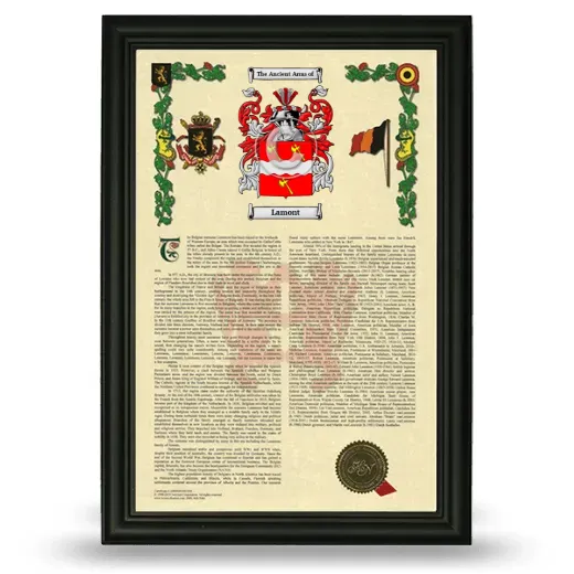 Lamont Armorial History Framed - Black