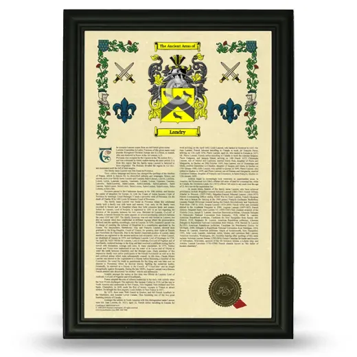 Landry Armorial History Framed - Black