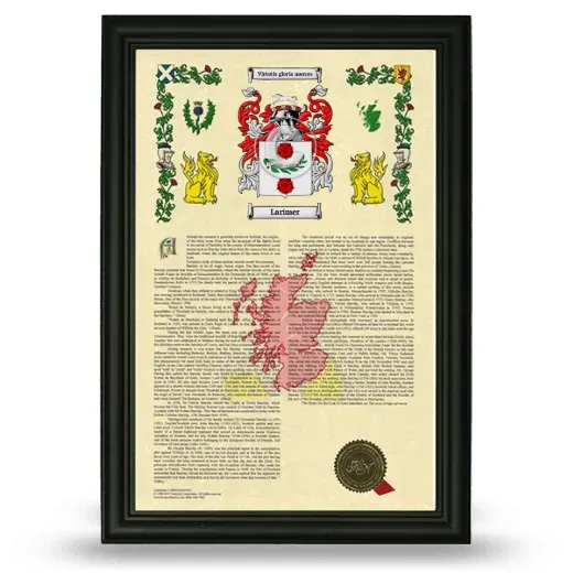 Larimer Armorial History Framed - Black
