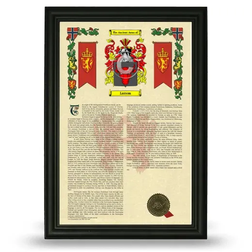 Larson Armorial History Framed - Black
