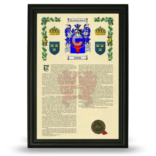 Larson Armorial History Framed - Black