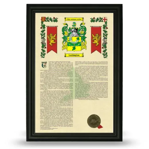 Lashington Armorial History Framed - Black