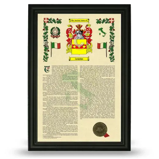 Laspina Armorial History Framed - Black