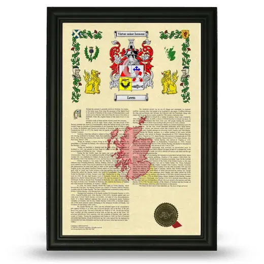 Leen Armorial History Framed - Black