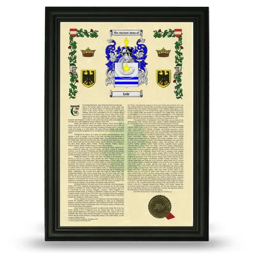 Leir Armorial History Framed - Black