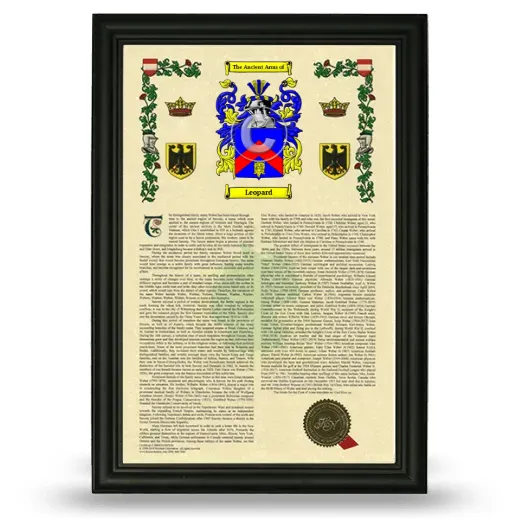 Leopard Armorial History Framed - Black