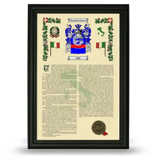 Lion Armorial History Framed - Black
