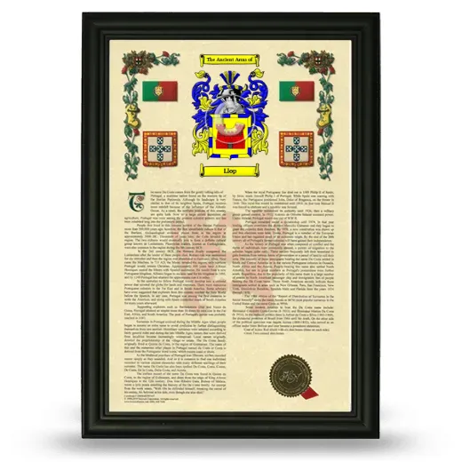 Llop Armorial History Framed - Black