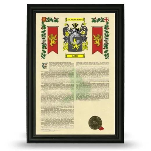 Lodes Armorial History Framed - Black