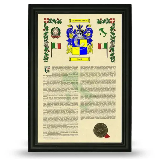 Lodi Armorial History Framed - Black