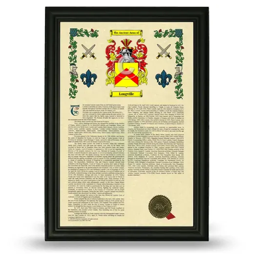 Longville Armorial History Framed - Black
