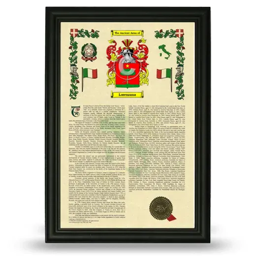 Lorenzana Armorial History Framed - Black