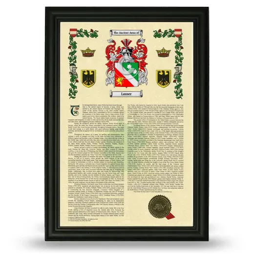 Losser Armorial History Framed - Black