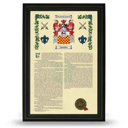 Louvieres Armorial History Framed - Black