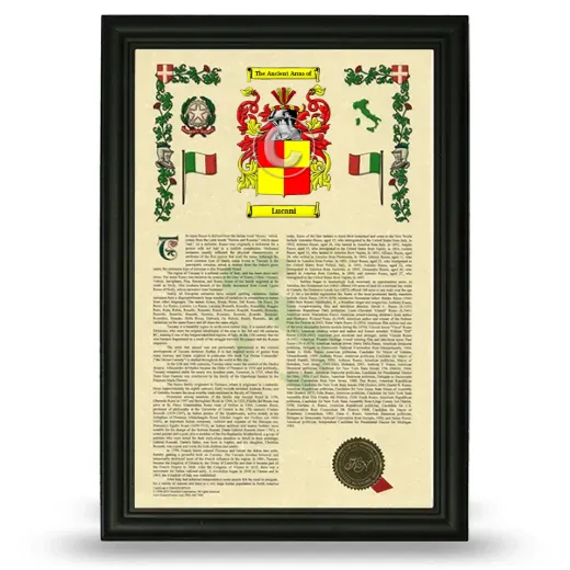 Lucani Armorial History Framed - Black